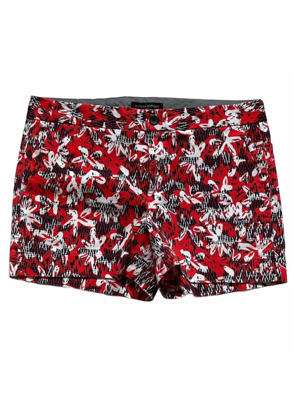 BANANA REPUBLIC Mid Rise Shorts Hampton Fit Red Abstract Floral Print Size 6